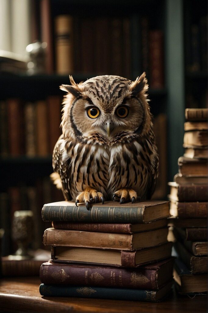 book stack, owl, books